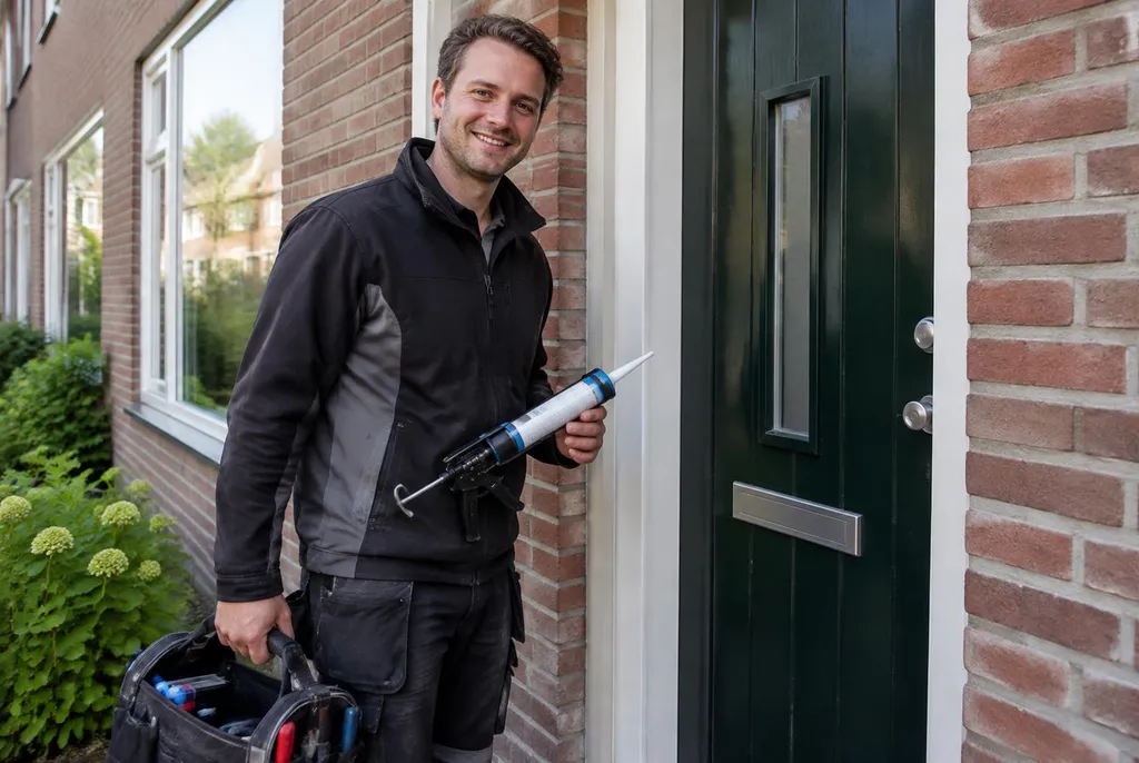 Vakman van Kitbedrijf Nieuwegein bij de voordeur van een woning